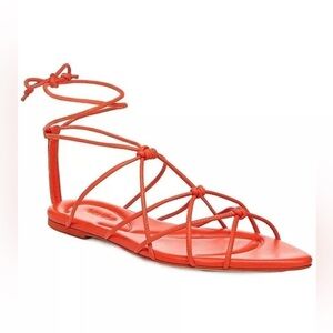 Vince Kenna Orange Strappy Knotted Almond Toe Leather Gladiator Flat Sandals